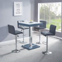 Topaz High Gloss Bar Table In Grey With White Glass Top