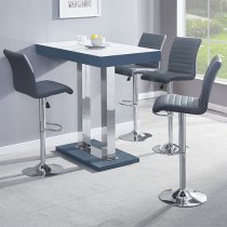 Caprice White Grey Gloss Bar Table 4 Ripple Grey Stools