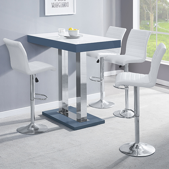 Caprice White Grey Gloss Bar Table 4 Ripple White Stools