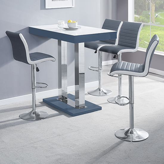 Caprice White Grey Gloss Bar Table 4 Ritz Grey White Stools