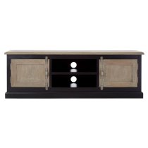 Kensick Wooden TV Stand With 2 Doors In Oak And Black