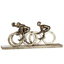 Bicyclist Polyresin Sculpture In Antique Brown