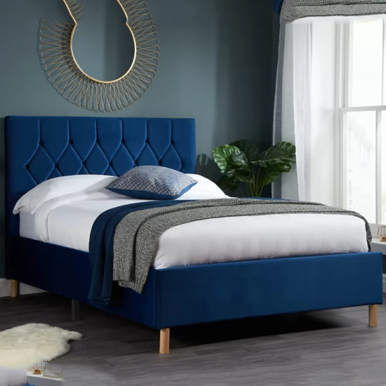 Laxly Fabric Double Bed In Blue