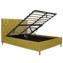 Laxly Fabric Ottoman Small Double Bed In Mustard