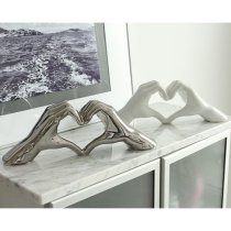 Heart Ceramic Set Of 2 Hand Sculpture In Silver And White