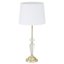 Hopac White Fabric Shade Table Lamp With Brass Crystal Base