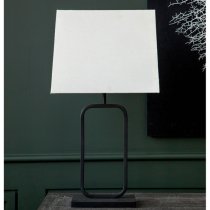 Lucasto Natural Fabric Shade Table Lamp With Black Metal Base