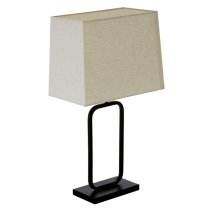 Lucasto Natural Fabric Shade Table Lamp With Black Metal Base