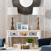 Candoca Natural Fabric Shade Table Lamp With Square Oak Base