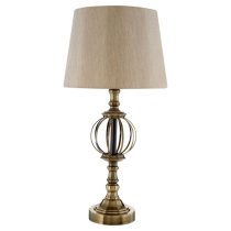 Jakaro Natural Fabric Shade Table Lamp With Antique Brass Base