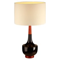 Wipen White Fabric Shade Table Lamp With Red Black Ceramic Base