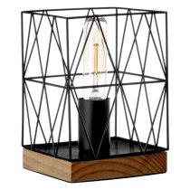 Boke Black Wire Frame Table Lamp With Natural Wooden Base