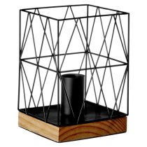 Boke Black Wire Frame Table Lamp With Natural Wooden Base