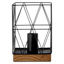 Boke Black Wire Frame Table Lamp With Natural Wooden Base