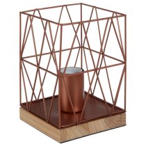 Boke Copper Wire Frame Table Lamp With Natural Wooden Base