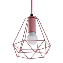 Belika Metal Geometric Wire Frame Pendant Light In Pink