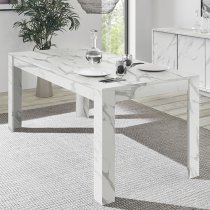 Corvi Wooden Dining Table In White Marble Effect