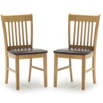 Clemson Natural Wooden Dining Chairs With Leather Seat In Pair