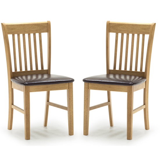 Clemson Natural Wooden Dining Chairs With Leather Seat In Pair