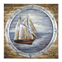 Porthole Picture Metal Wall Art In Blue And Natural