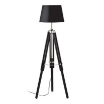 Jaspro Black Fabric Shade Floor Lamp With Wooden Tripod Base