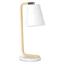 Bruyo White Metal Table Lamp With Natural Wooden Base