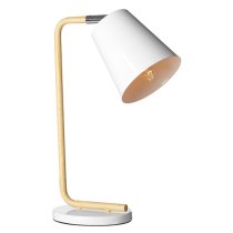 Bruyo White Metal Table Lamp With Natural Wooden Base