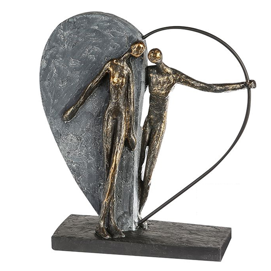 Heartbeat Poly Design Sculpture In Antique Bronze And Grey