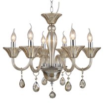 Murato 6 Bulb Cognac Crystal Chandelier Light Carved In Chrome