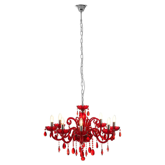 Murato 8 Bulb Cognac Crystal Chandelier Light In Red And Chrome