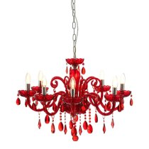 Murato 8 Bulb Cognac Crystal Chandelier Light In Red And Chrome