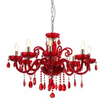 Murato 8 Bulb Cognac Crystal Chandelier Light In Red And Chrome