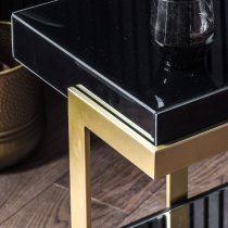 Amana Glass Top Side Table With Golden Metal Frame In Black