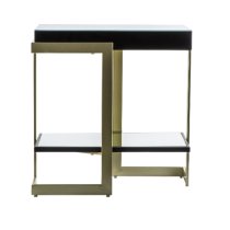 Amana Glass Top Side Table With Golden Metal Frame In Black