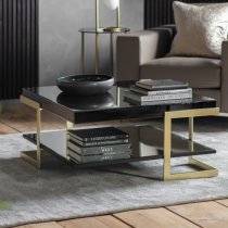 Amana Glass Top Coffee Table With Golden Metal Frame In Black