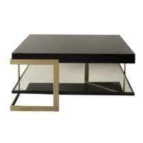 Amana Glass Top Coffee Table With Golden Metal Frame In Black