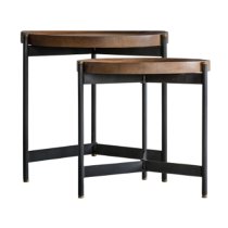 Dakala Round Wooden Nest Of 2 Tables With Black Metal Base