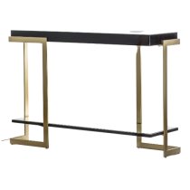 Amana Glass Top Console Table With Golden Metal Frame In Black