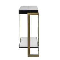 Amana Glass Top Console Table With Golden Metal Frame In Black