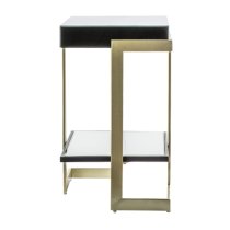 Amana Glass Top Console Table With Golden Metal Frame In Black