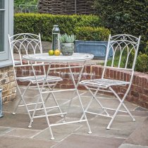 Buramo Outdoor Metal Bistro Set In Distressed White