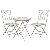 Buramo Outdoor Metal Bistro Set In Distressed White