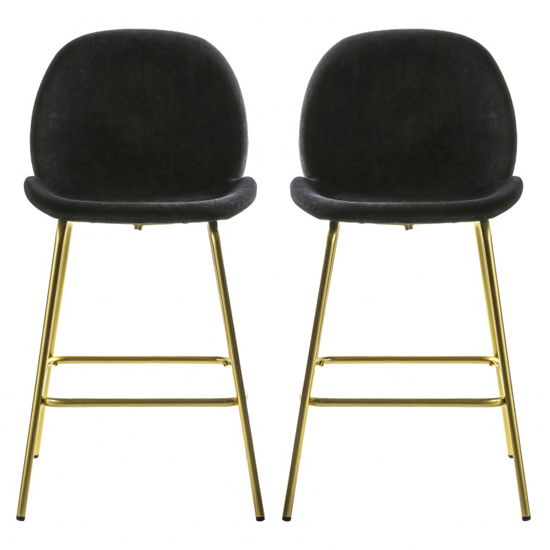 Flanaven Black Velvet Bar Chairs With Gold Legs In Pair