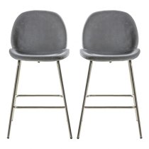 Flanaven Light Grey Velvet Bar Chairs In A Pair