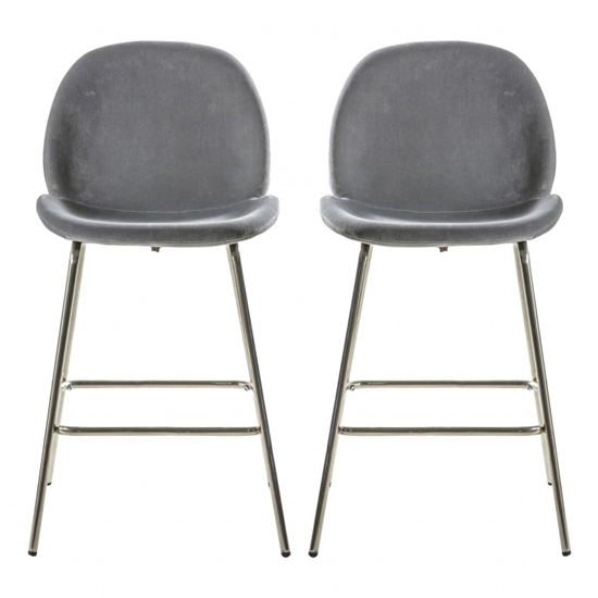 Flanaven Light Grey Velvet Bar Chairs In A Pair