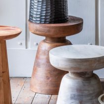 Millstone Round Wooden Side Table In Antique Brown