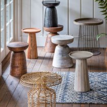 Millstone Round Wooden Side Table In Antique Brown