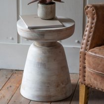 Millstone Round Wooden Side Table In White Wash