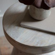 Millstone Round Wooden Side Table In White Wash