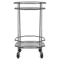 Ockham Octagonal Glass Shelves Drinks Trolley With Silver Frame